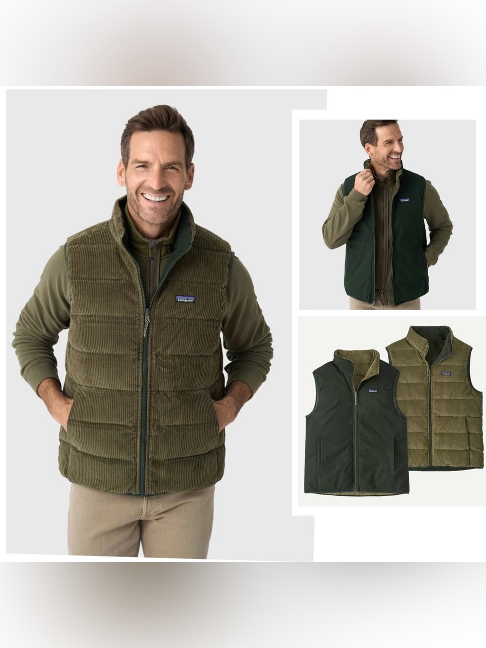 PATAGONIA Reversible Cotton Corduroy Down Vest | Ol Green Growth | Men’s Large